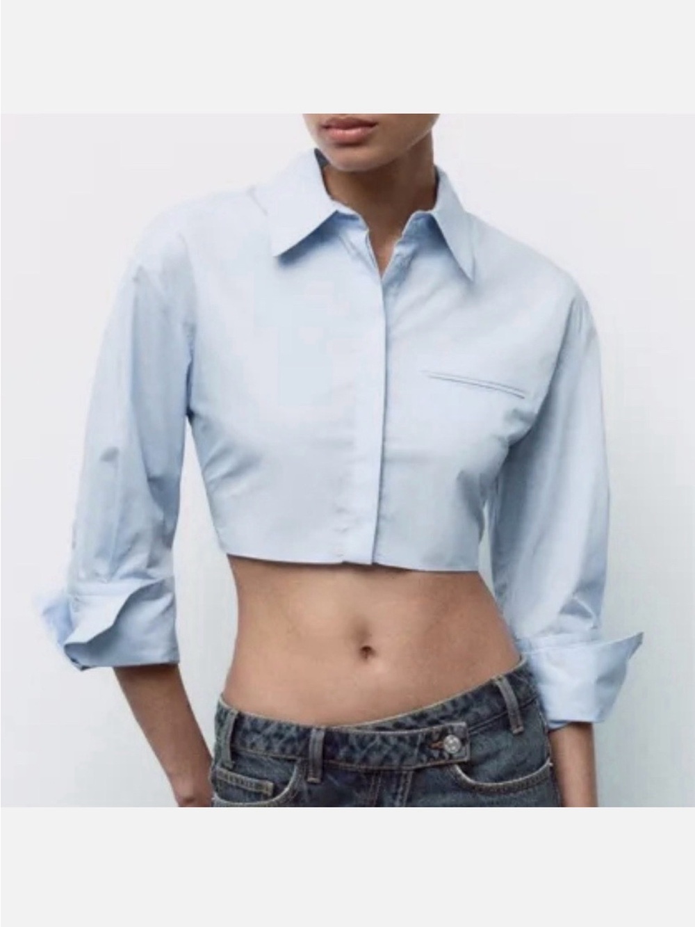 Zara Light Blue Cropped Shirt Backless with Straps - Picture 2 of 5